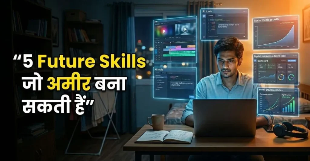 Laptop par kaam karta Indian creator jo future skills aur online earning seekh raha hai