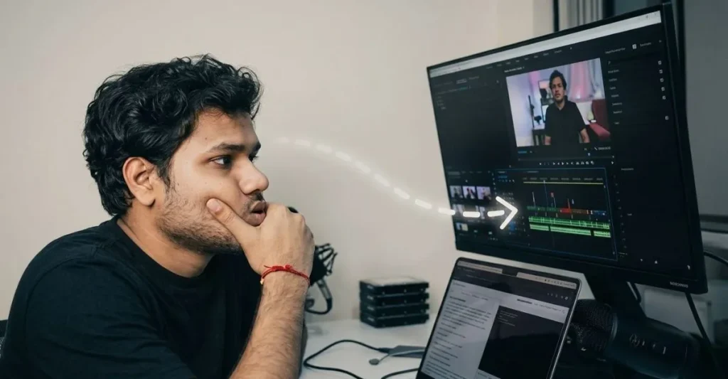 Indian video editor social media reels edit karta hua