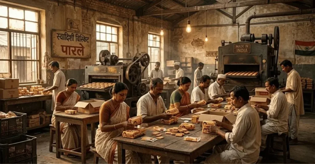 Vintage Indian biscuit factory inspired by Parle history