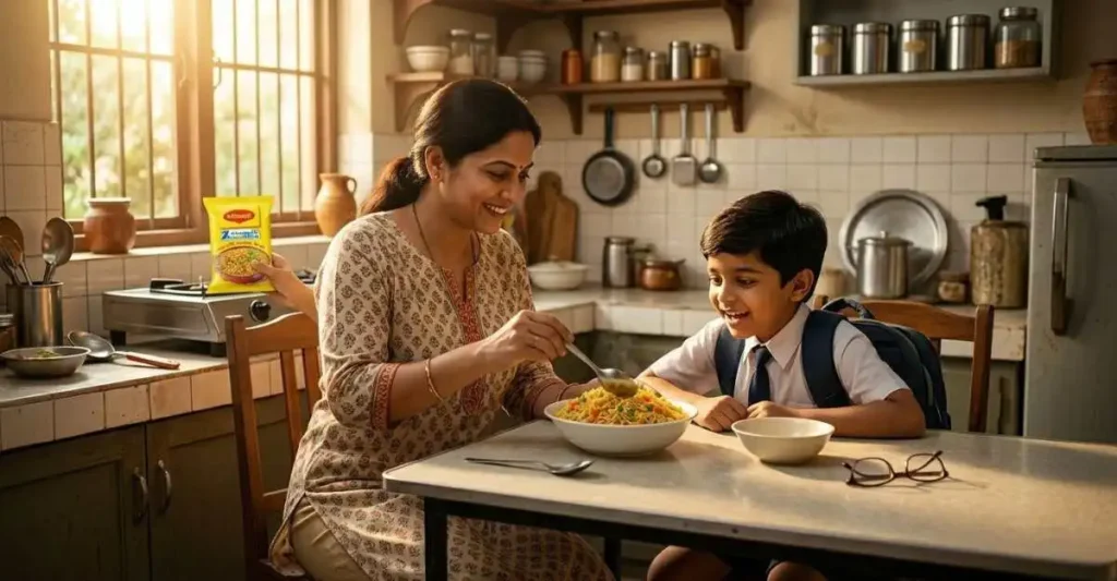 Maggi Case Study Hindi feature image showing Maggi’s journey from ban controversy to becoming India’s leading instant noodles brand.