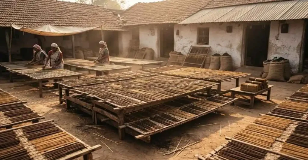 Dhoop me sukhai ja rahi tayar agarbatti sticks drying process