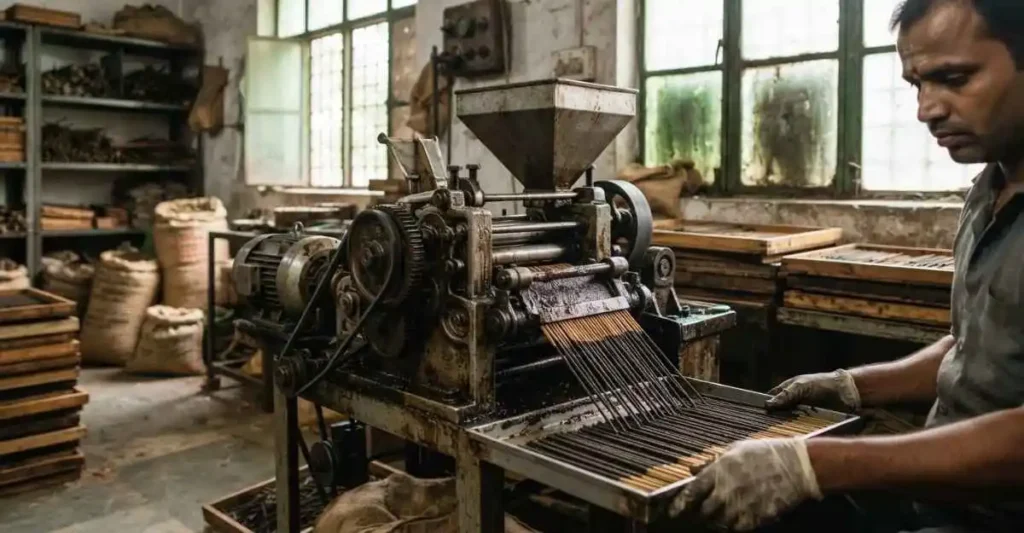 Agarbatti machine se incense sticks banata hua worker manufacturing unit me