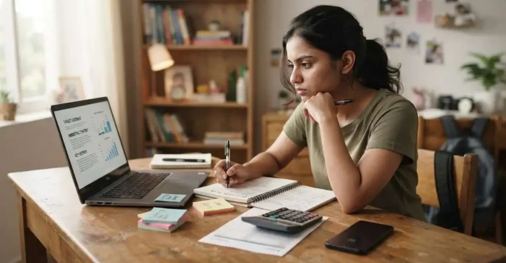 Indian student managing digital marketing campaigns on a laptop