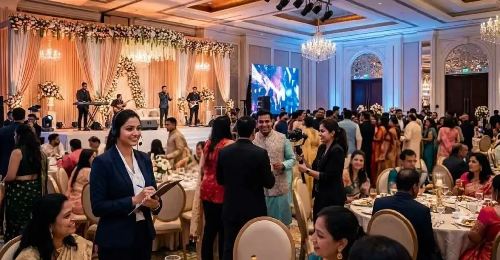 Live Wedding Event के दौरान Event Management Business की टीम काम करते हुए