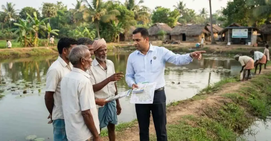 Fish Farming Business Plan तैयार करता हुआ भारतीय उद्यमी