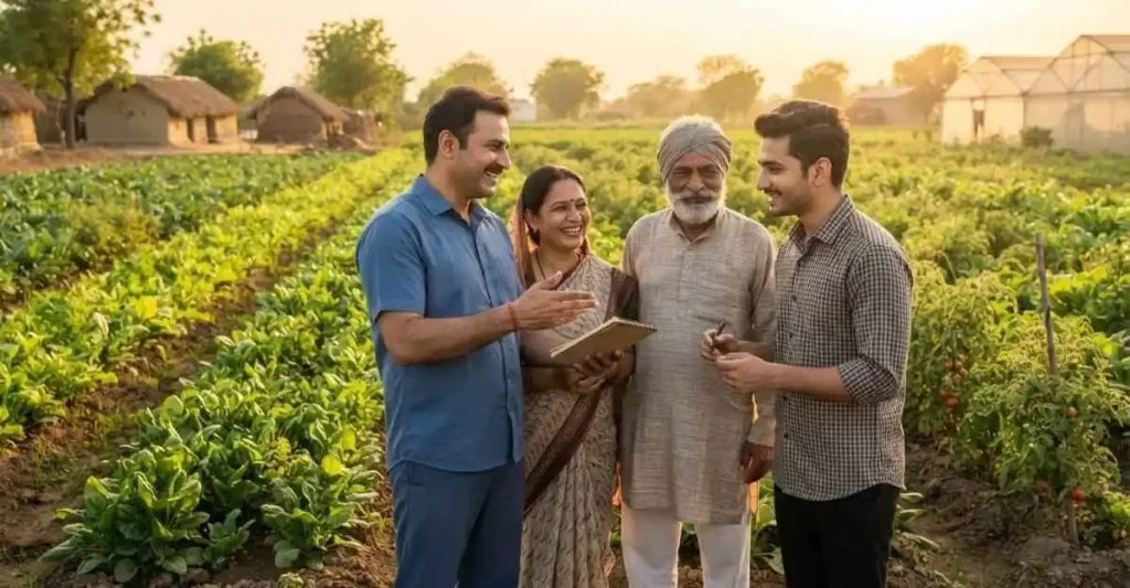 Modern agriculture business with dairy, fish farming and greenhouse in India
