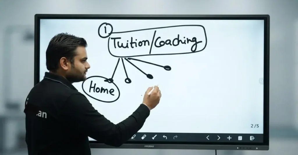 Indian teacher explaining lessons during an online tuition class