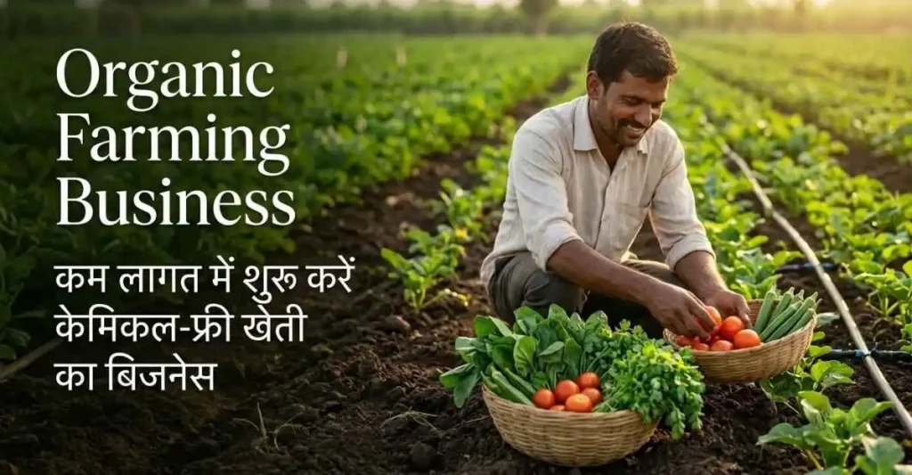 ऑर्गेनिक फार्म में ताजी सब्जियों की कटाई करते हुए भारतीय किसान – Organic Farming Business