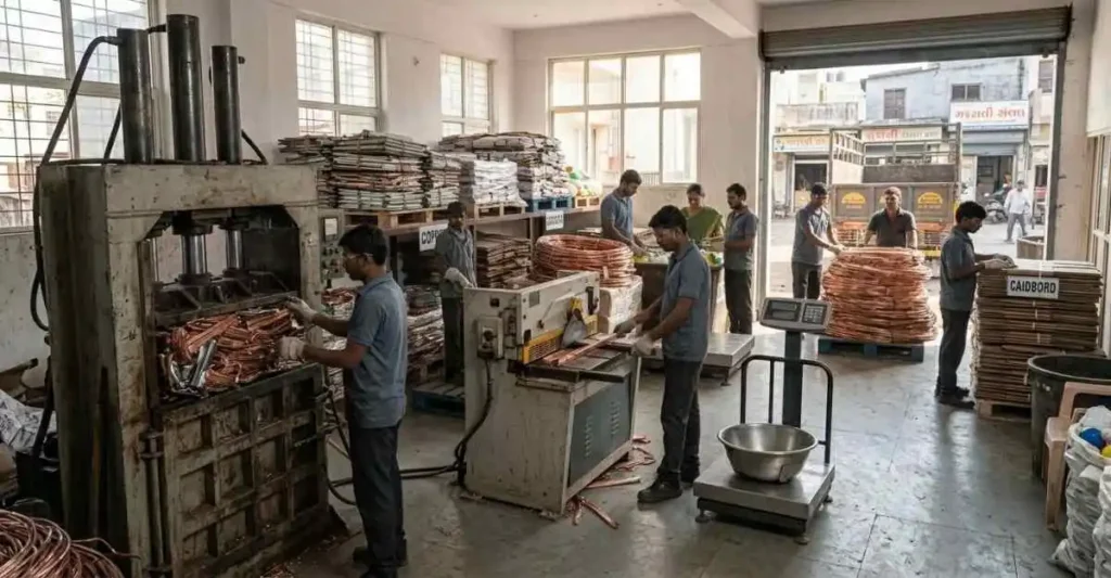 Scrap Business Machines Alt Text: Scrap Business में उपयोग होने वाली Hydraulic Press, Cutting Machine और अन्य मशीनें