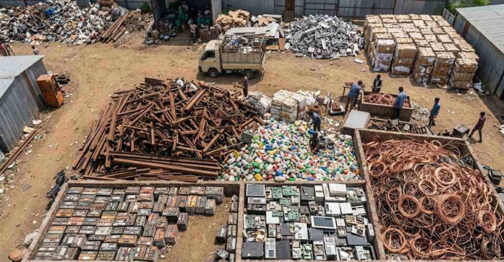 ग्राहक के घर से Scrap Collection करते हुए कबाड़ी और Pickup Vehicle