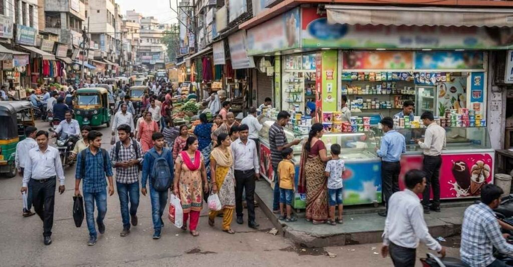 सफल Amul Franchise owner अपने स्टोर के सामने खड़ा हुआ