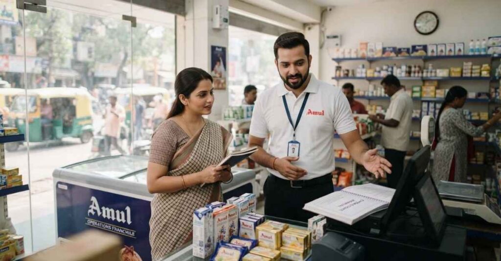 Amul Franchise owner को स्टोर संचालन और बिजनेस सपोर्ट की जानकारी देते हुए