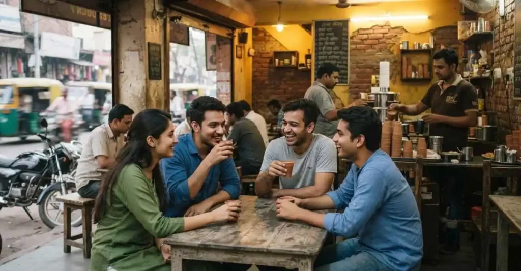 Chai Sutta Bar Franchise customers drinking kulhad chai