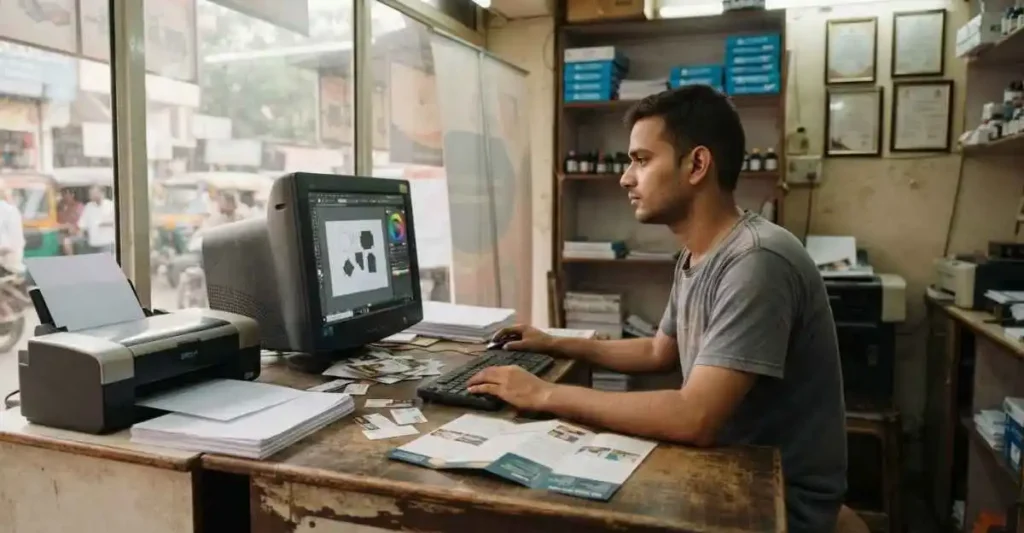 designing side business पर काम करता व्यक्ति