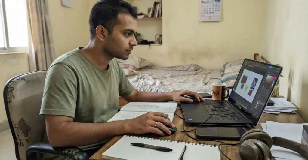 घर से freelancing side business करता व्यक्ति