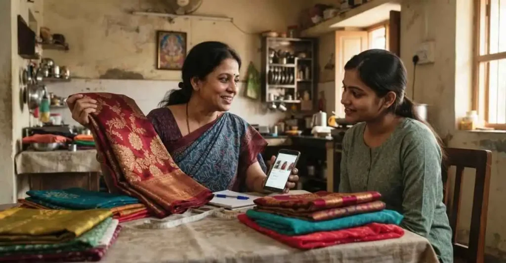 घर से saree reselling business करती महिला