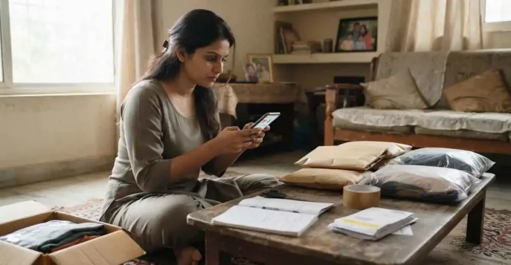 घर से online work side business करता व्यक्ति