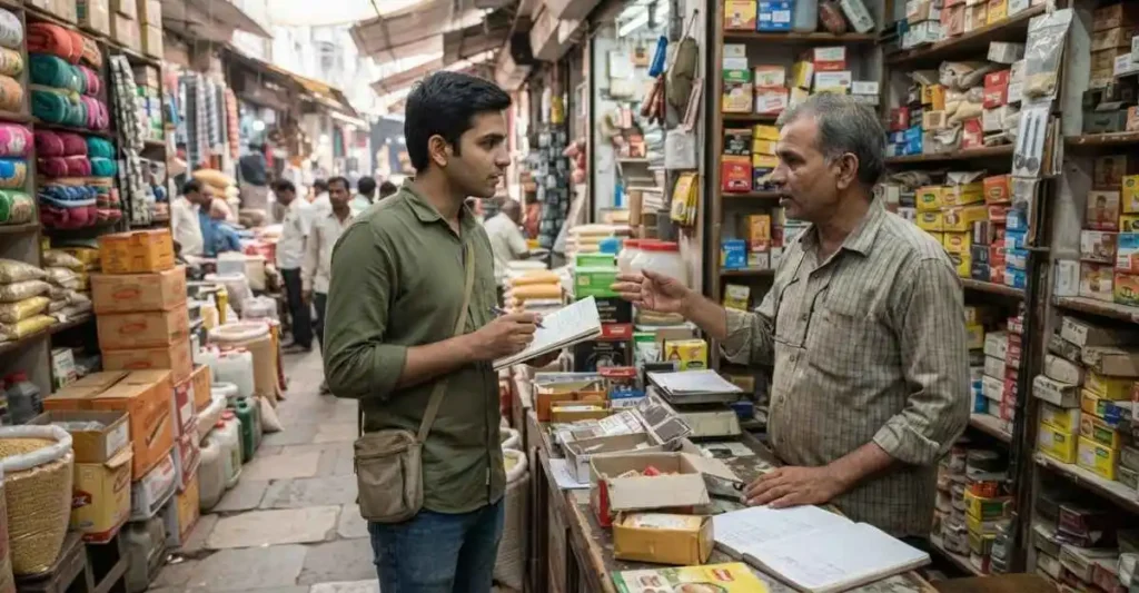 Trading business ke liye market research karta Indian trader