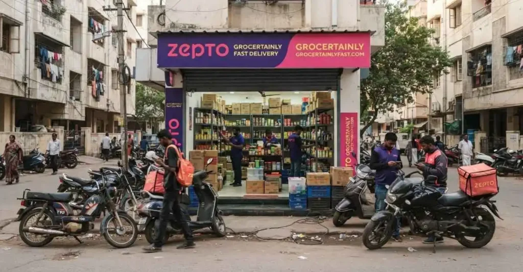 Zepto Franchise के लिए Dark Store का real look Image Title: Zepto Franchise Dark Store